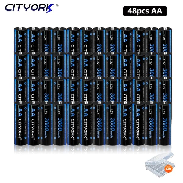Genopladeligt Ni-MH batteripakke, 3000 mAh kapacitet, LCD smart oplader,48 AA-batteri