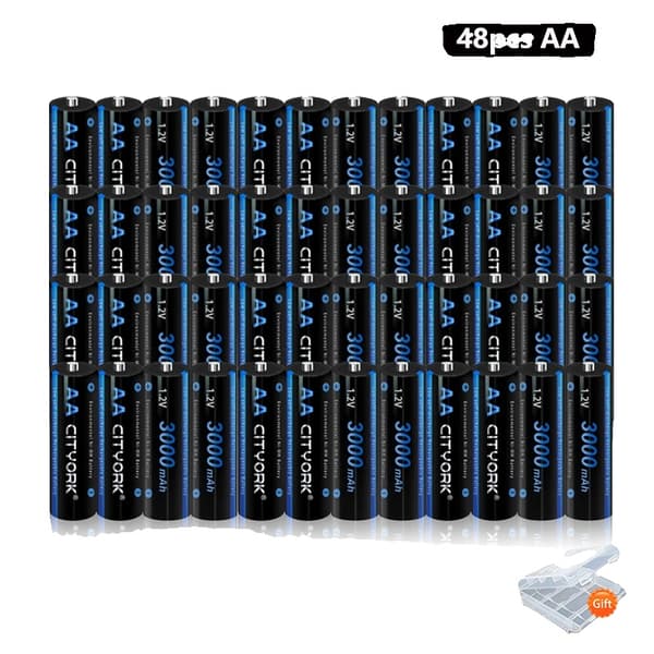 Genopladeligt Ni-MH batteripakke, 3000 mAh kapacitet, LCD smart oplader,48 AA-batteri