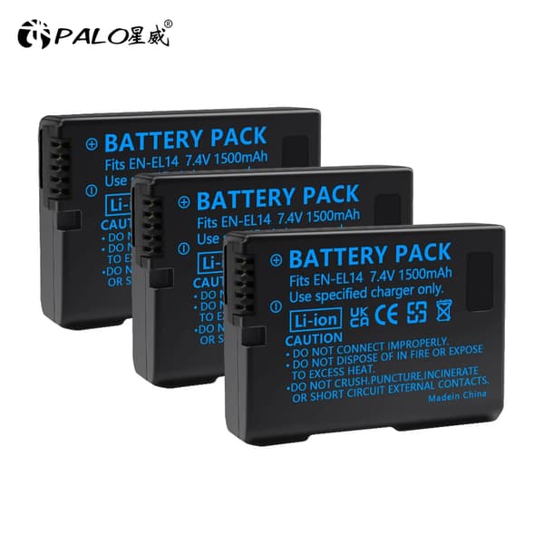 Nikon EN-EL14 Batterioplader, Opbevaringskasse, Kompatibel med D3100 D3200 D3300, 3PCS Batteri