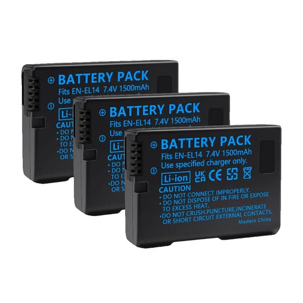 Nikon EN-EL14 Batterioplader, Opbevaringskasse, Kompatibel med D3100 D3200 D3300, 3PCS Batteri