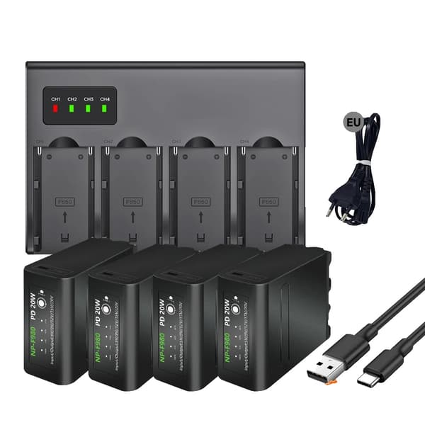 Kamerabatterisats, 3 st NP-F980, LCD Dubbel USB-laddare,4st F980 1laddare