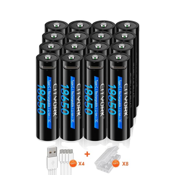 18650-batteri, 3400mAh kapacitet, Type C opladning, 1500 cyklusliv,16Batteri, 3.7V