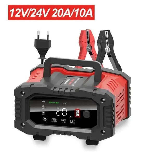 Batterioplader, 12V 20A, 24V 10A, Smart Opladning,20A 10A Rød