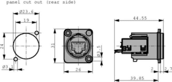 Panelmonteret jack RJ 45 Nikkel
