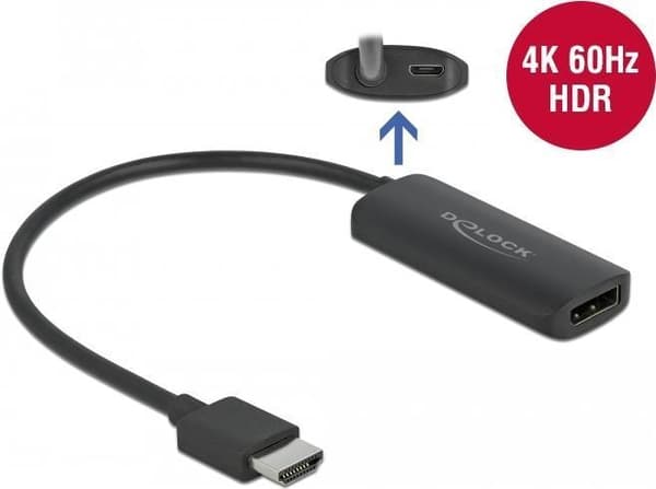 DeLOCK - Video-/äänisovitin - HDMI, mikro-USB tyyppi B (vain virta) DisplayPortiin (W) - 24 cm - musta - tukee 4K 60 Hz (3840 x 2160), Lontium LT6711A