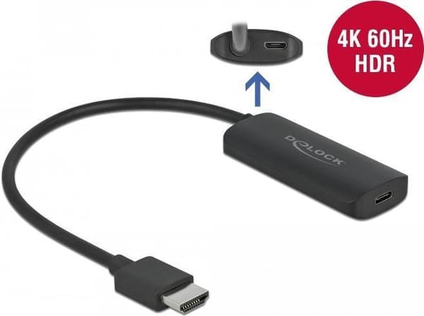 DeLOCK - Video interface konverter - HDMI, micro USB type B (kun strøm) til USB-C (W) - 24 cm - sort - understøtter 4K 60 Hz (3840 x 2160), Lontium LT