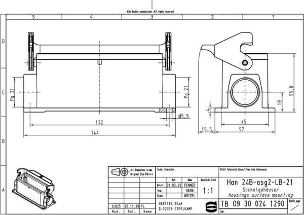 Fatningshus Han® 24B-asg2-LB-21 09 30 024 1290 Harting 1 stk.