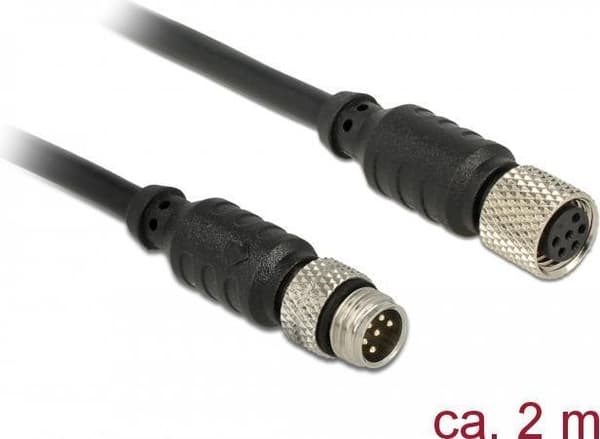 DeLOCK - Sensorforlængerkabel - 6-benet M8 (M) til 6-benet M8 (W) - 2,0 m - Sort (12640)