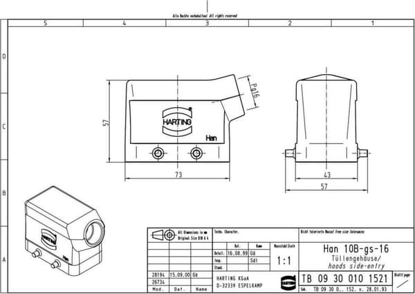 Täcklock Han® 10B-gs-R-M20 19 30 010 1540 Harting 1 st.