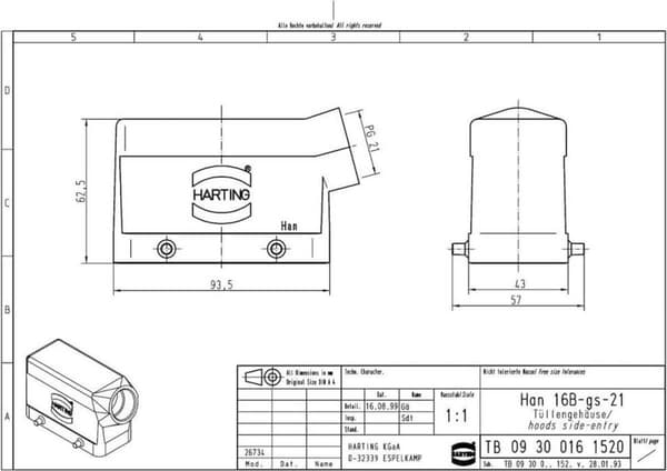 Täcklock Han® 16B-gs-21 09 30 016 1520 Harting 1 st.