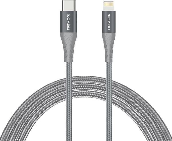nevox 2M - Lightning til Type C USB datakabel MFi nylon flettet - sølvgrå (1886)