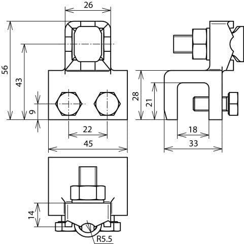 Dehn 370018 3-napainen liittimen pultti KS 8 - 18 mm TG/tZn