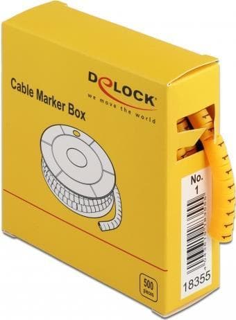 DeLOCK Kabelmærkeboks, Nr. 1 - Linje-/kabelmarkør (fortrykt) - Gul (pakke med 500) (18355)