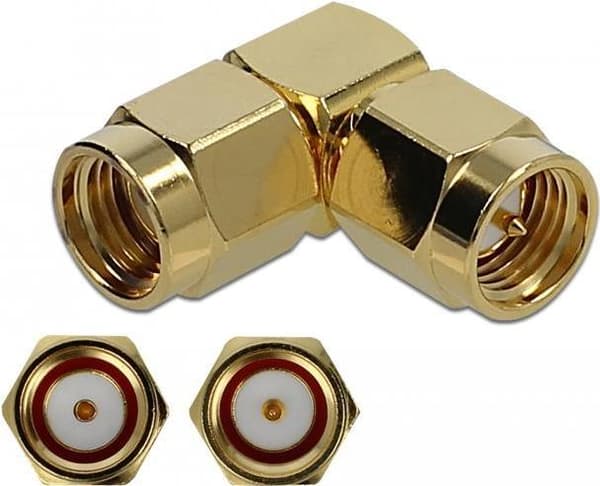 DeLOCK 10 GHz - antennadapter - SMA (M) till RP-SMA (M) vinklad - Guld (89951)