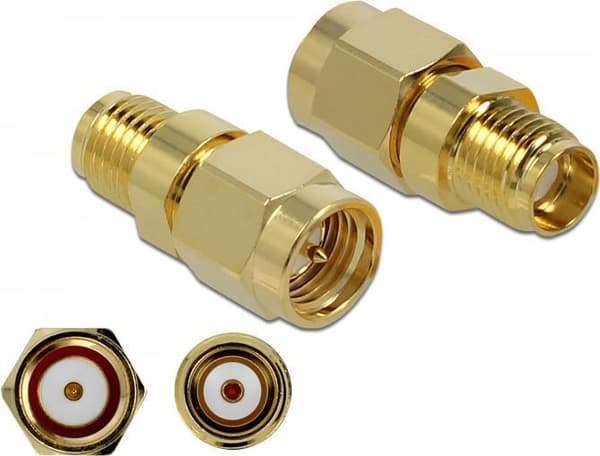 DeLOCK 10 GHz - antenneadapter - SMA (M) til SMA (W) - Guld (89972)