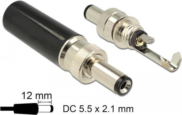 DeLOCK - Strømstik - DC-stik 5,5 mm x 12 mm (ID: 2,1 mm) (M) 2 A (89915)