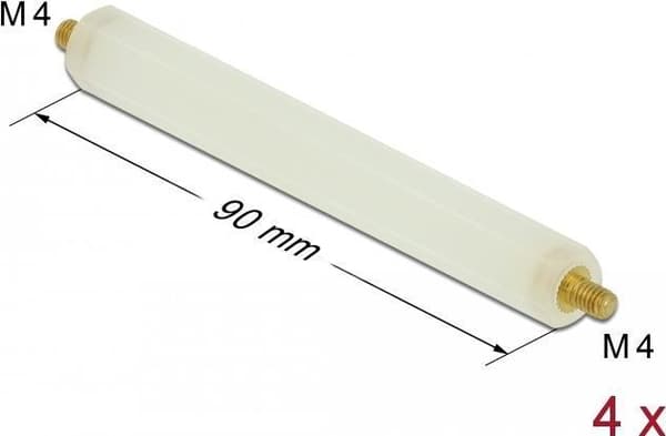 Delock Spacer M4 x M4, hexagon, utsida/utsida, 90 mm natur 4 delar (60274)