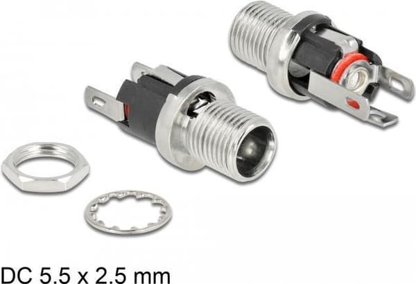 Delock - Strømstik - DC-stik 5,5 mm x 12 mm (indvendig diameter: 2,5 mm) (W) Skot - DC 16 V - 3 A (90057)