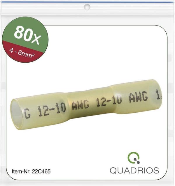 Quadrios 22C465 Butt Connector med krympeslange 4 mm² 6 mm² Fuldt isoleret Gul 1 sæt(er)