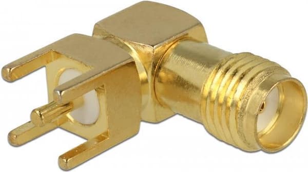 DeLOCK SMA-sockel 90° PCB - 0 - 6 GHz - 50 Ohm - Gängtyp: 1/4" - 36 UNS - 2A - Gänglängd 5 mm (65849)