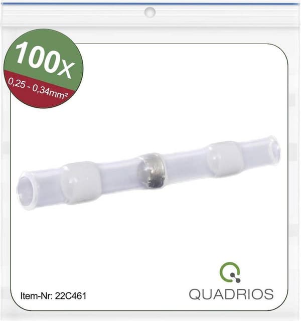 Quadrios 22C461 Butt Connector med krympeslange 0,25 mm² 0,34 mm² Fuldt isoleret hvid 1 sæt (22C461)