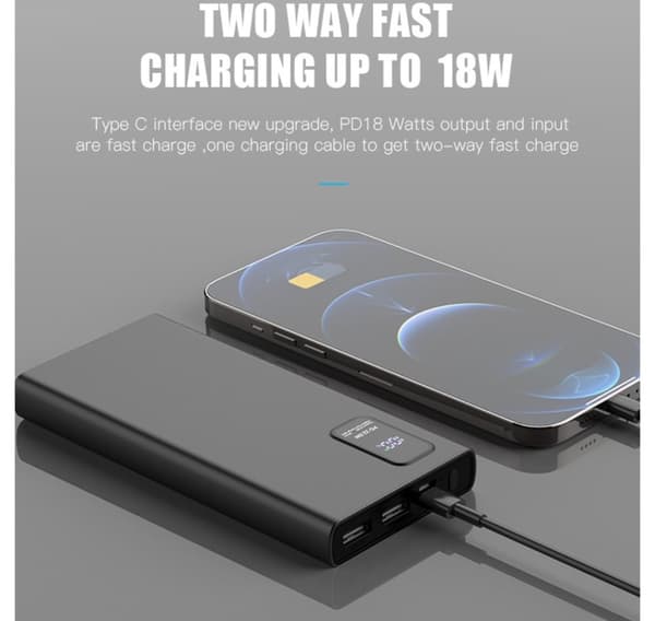 Platinet powerbank 10000mAh PD QC LED, hvit