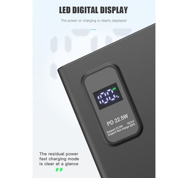 Platinet powerbank 10000mAh PD QC LED, svart