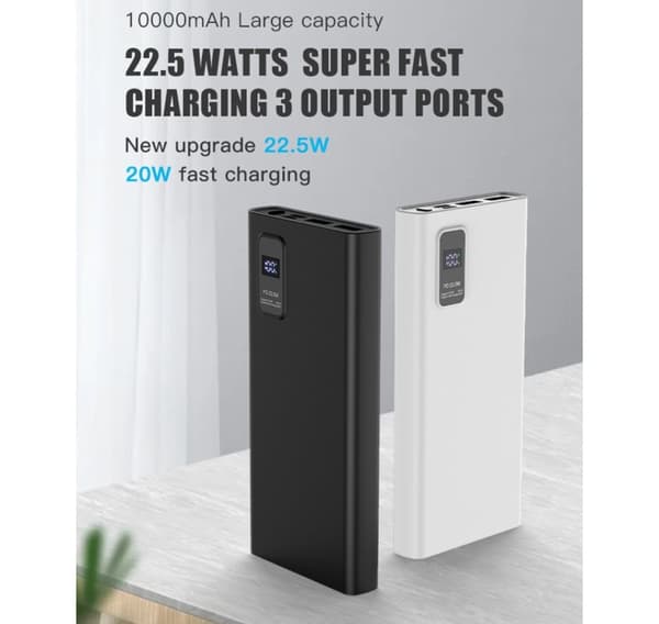 Platinet powerbank 10000mAh PD QC LED, svart