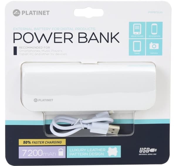 Platinet-virtapankki Nahka 7200mAh, valkoinen (43415)