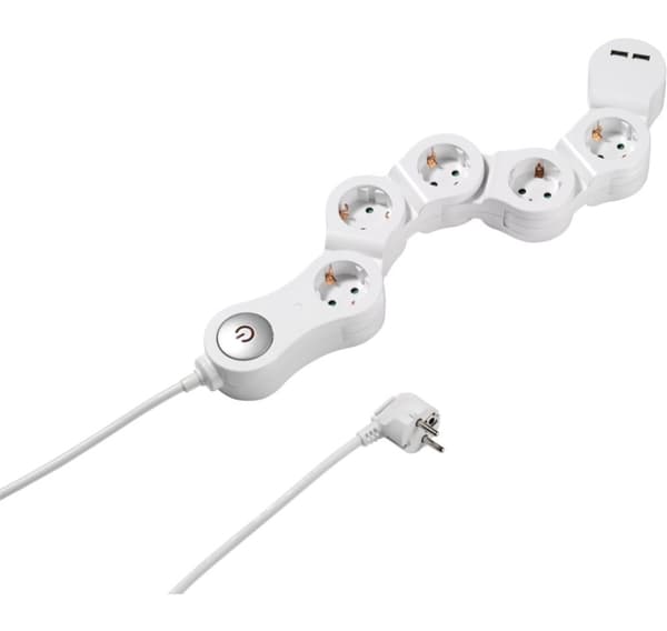Vivanco skjøteledning 5 stikkontakter 2x USB (62330)