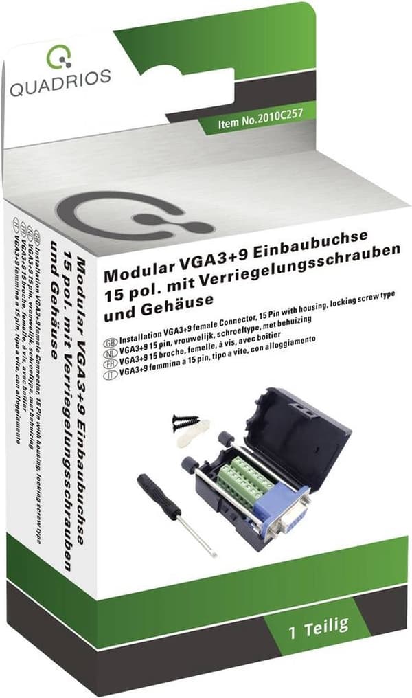 Quadrios 2010C257 VGA-stikstik, højre Antal poler: 15 Sort 1 sæt(er)