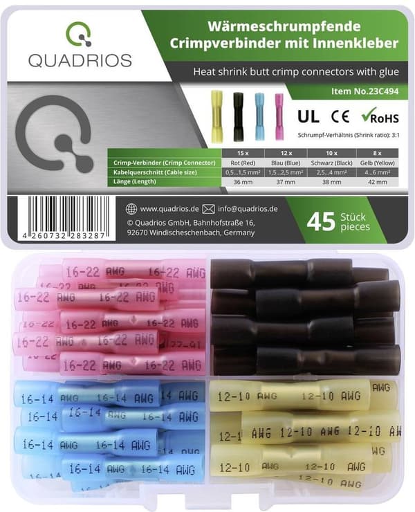 Quadrios 23C494 Butt connector 0,5 mm² 6 mm² Rød, Blå, Sort, Gul 45 stk.