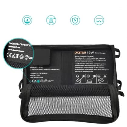 Aurinkopaneeli Taitettava aurinkolaturi 19W 2x USB 2,4A" musta, Choetech