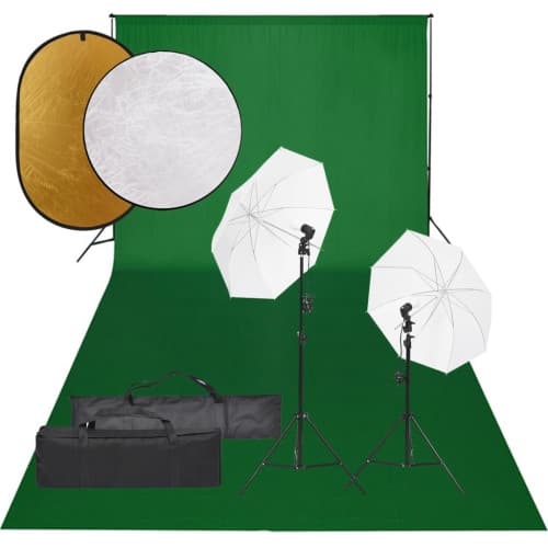 Fotostudio med lampor, bakgrund och reflexskärm