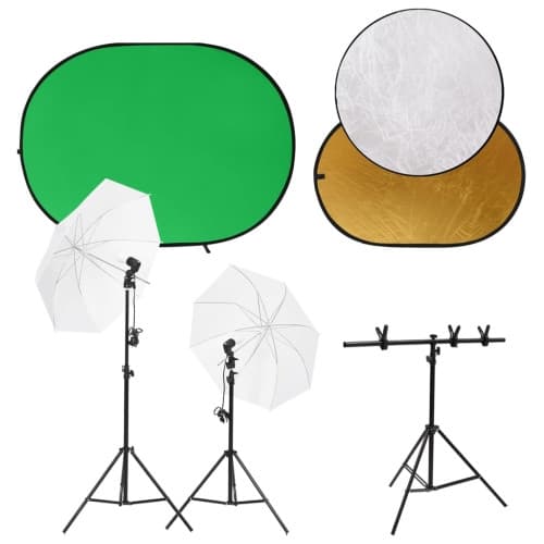 Fotostudio med lampor, bakgrund och reflexskärm