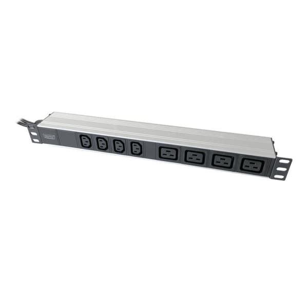 Digitus, 1U aluminium PDU, rackmonterbar, 4x C13, 4x C19 2x 16A stik, 250VAC 50/60Hz åben ende, DN-95423 Grå