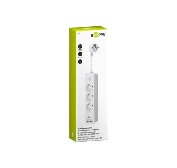 Goobay, 41264 3-vejs strømstik med switch og USB