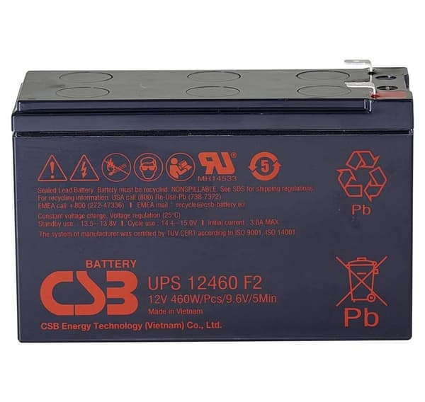 CSB-batteri, batteri 12V, 9Ah, AGM, UPS12460F2