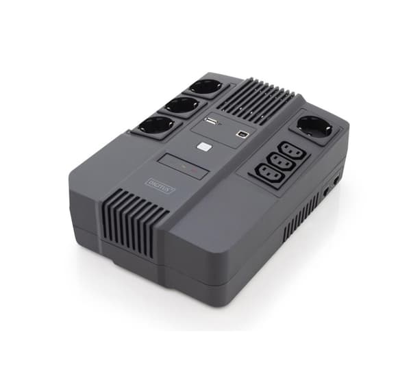 Digitus, All-in-One UPS, All-in-One UPS, 600VA/360W, LED 12V/7Ah x1, 4x CEE 7/7,3x IEC C13, USB, RJ45 Sort