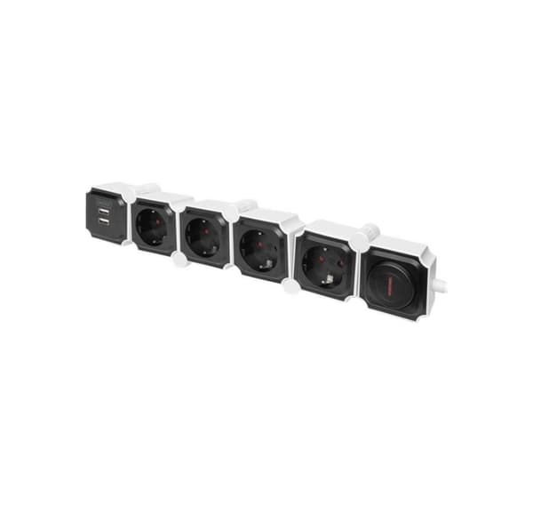 DIGITUS Joustava jatkojohto, 3680 W 250 VAC 50 Hz 4x turvapistorasia, 16 A, 2x USB A -liitäntä, 2,4 A