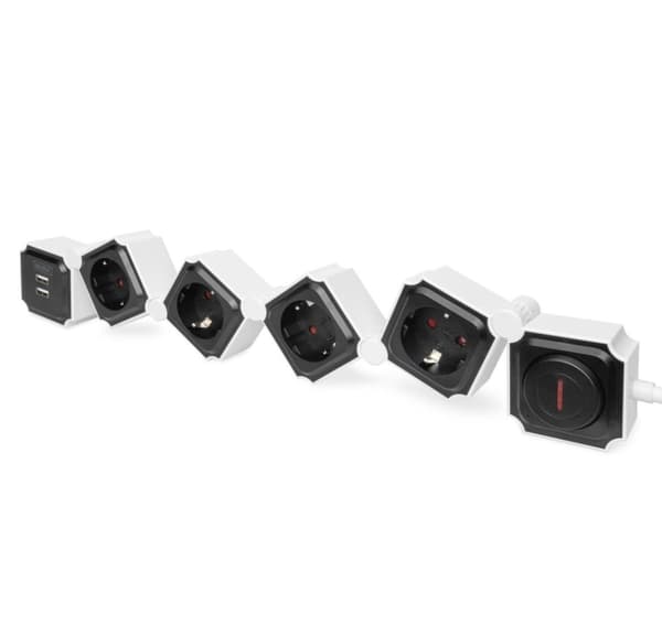 DIGITUS Joustava jatkojohto, 3680 W 250 VAC 50 Hz 4x turvapistorasia, 16 A, 2x USB A -liitäntä, 2,4 A