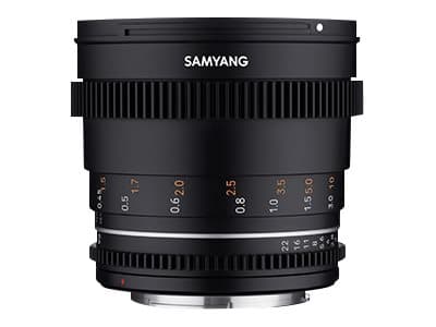 Samyang VDSLR 50 mm T1.5 MK2, Biograflinser, 9/6, Canon RF Sort