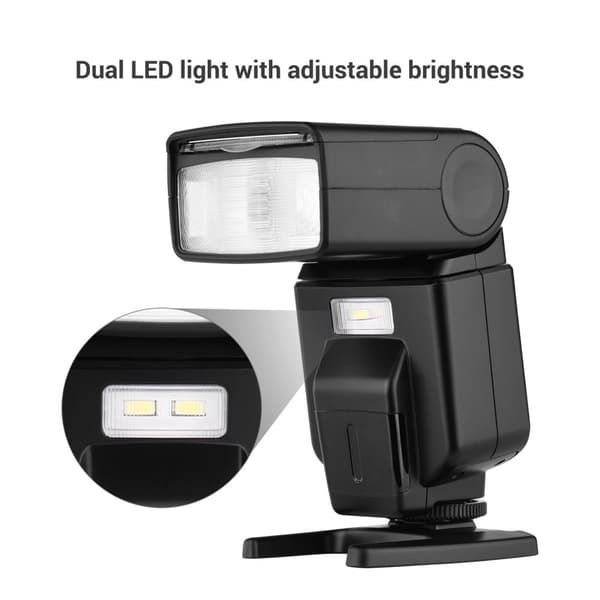 Yleinen kameravälkky Speedlite, nopea lataus 1,5 s, korkea ohjausnumero GN40, säädettävät kulmat