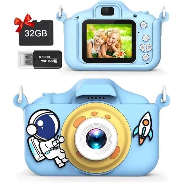 Barnkamera, minikamera 2,0 tums barnkamera, HD 1080P Selfie-videokamera med 32 GB SD-kort, blå
