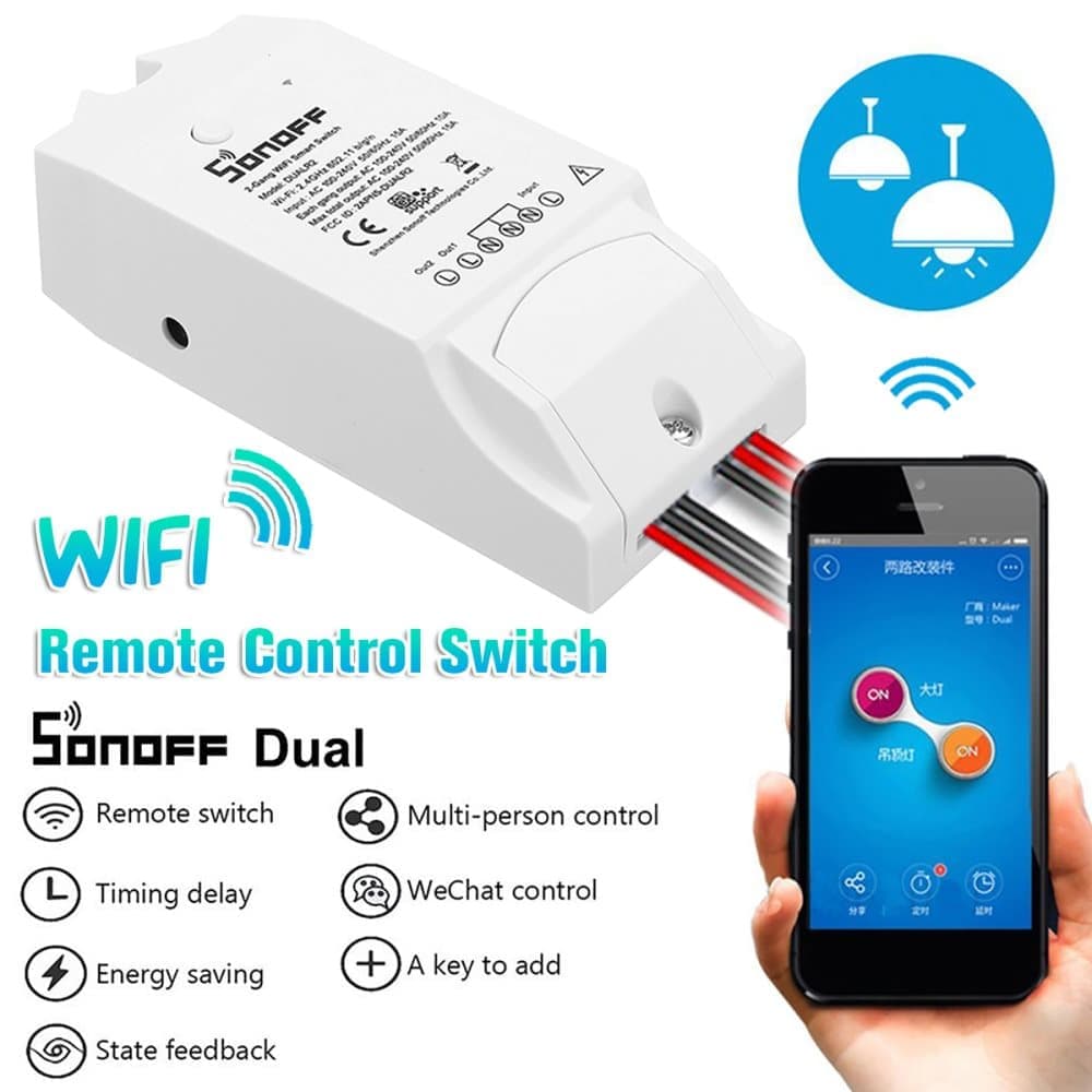SONOFF Dual Channel DIY WIFI Trådlös APP Fjärrkontroll Switch Socket Modul AC 90-250V För Smart Home