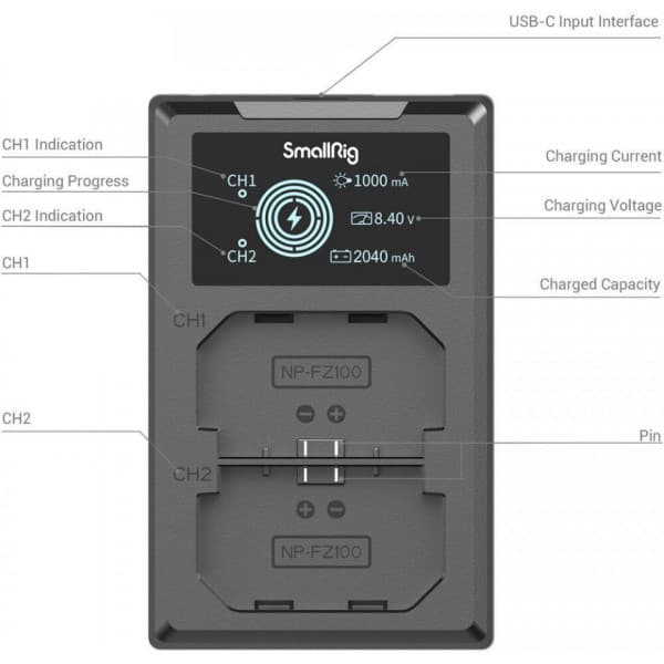 SmallRig 3824 NP-FZ100 batteri- og opladerpakke
