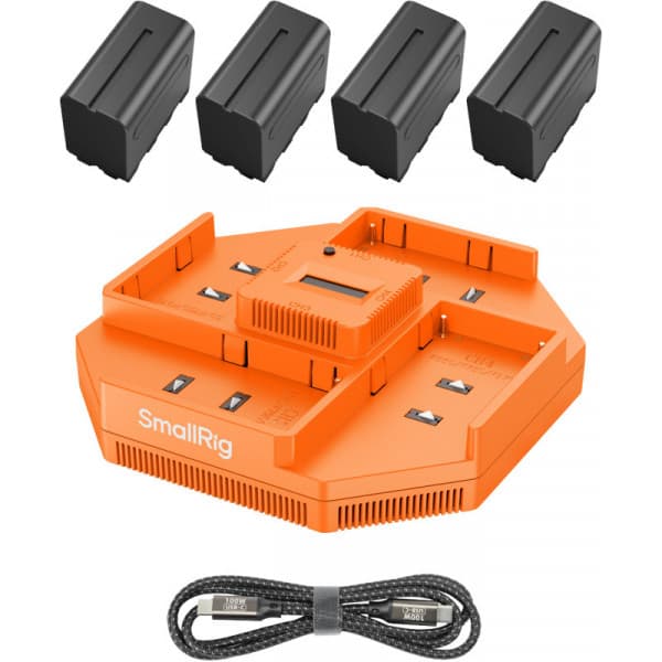 SmallRig 4834 NP-F970 4-kanavainen akkulaturi ja 4 akun paketti