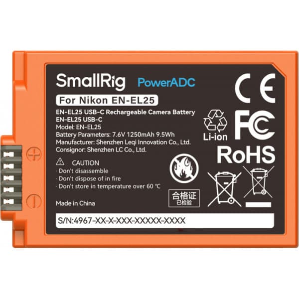 SmallRig 4967 EN-EL25 USB-C ladattava kamera-akku, oranssi
