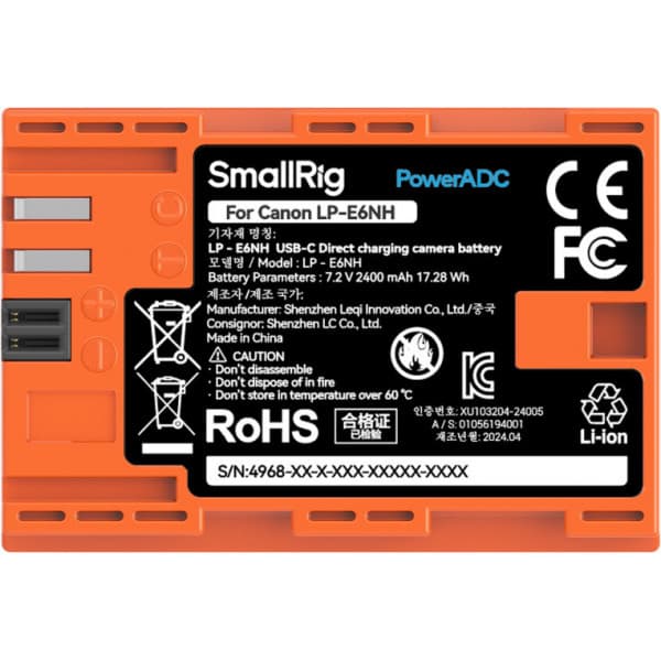 SmallRig 4968 LP-E6NH USB-C opladeligt kamera-batteri – Orange