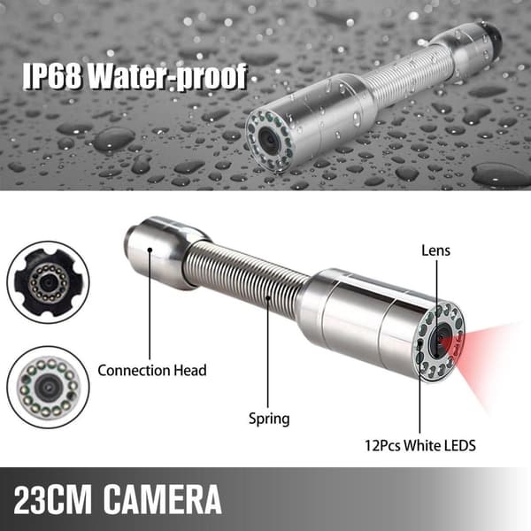 IP68 vattentät avloppsinspektionskamera, 7" LCD-skärm, 30M kabel, DVR-funktion